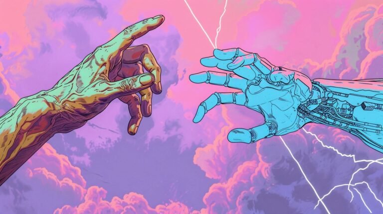 A human hand and an AI hand